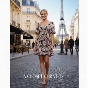 Maison Amory Mini Dress Small Black Pink NEW